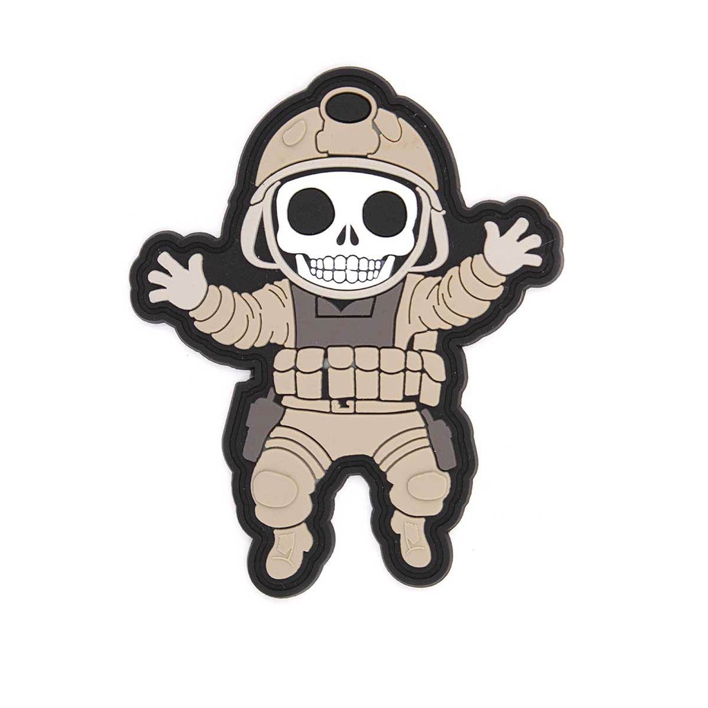 Patch imortal em PVC 3D cinza com esqueleto militar