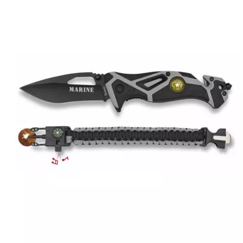 Faca tática ALBAINOX 33977 aço inoxidável 8,4cm + PARACORD (Cinza)