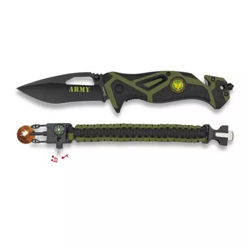 Faca tática ALBAINOX 33979 aço inoxidável 8,4cm + PARACORD (Verde)